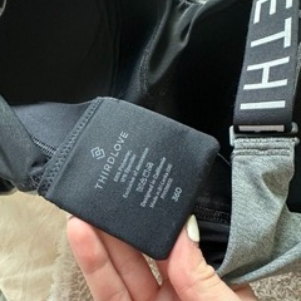 ThirdLove Kinetic Impact Sports Bra - Grey and Black, Adjustable Straps 34D